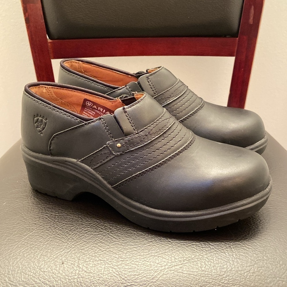 Ariat Work Steel Toe Safety Clog Women’s 6.5B Black Leather Slip Oil Resistant - Picture 3 of 5